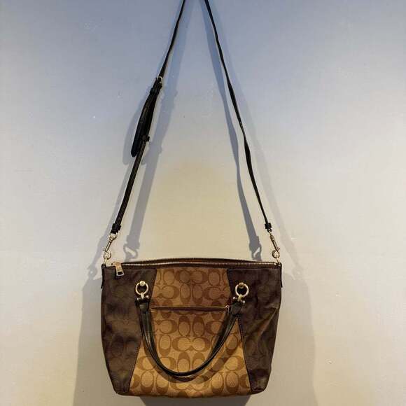 Coach Signature C Canvas Tote/Crossbody Bag Brown Tan - Picture 4 of 4